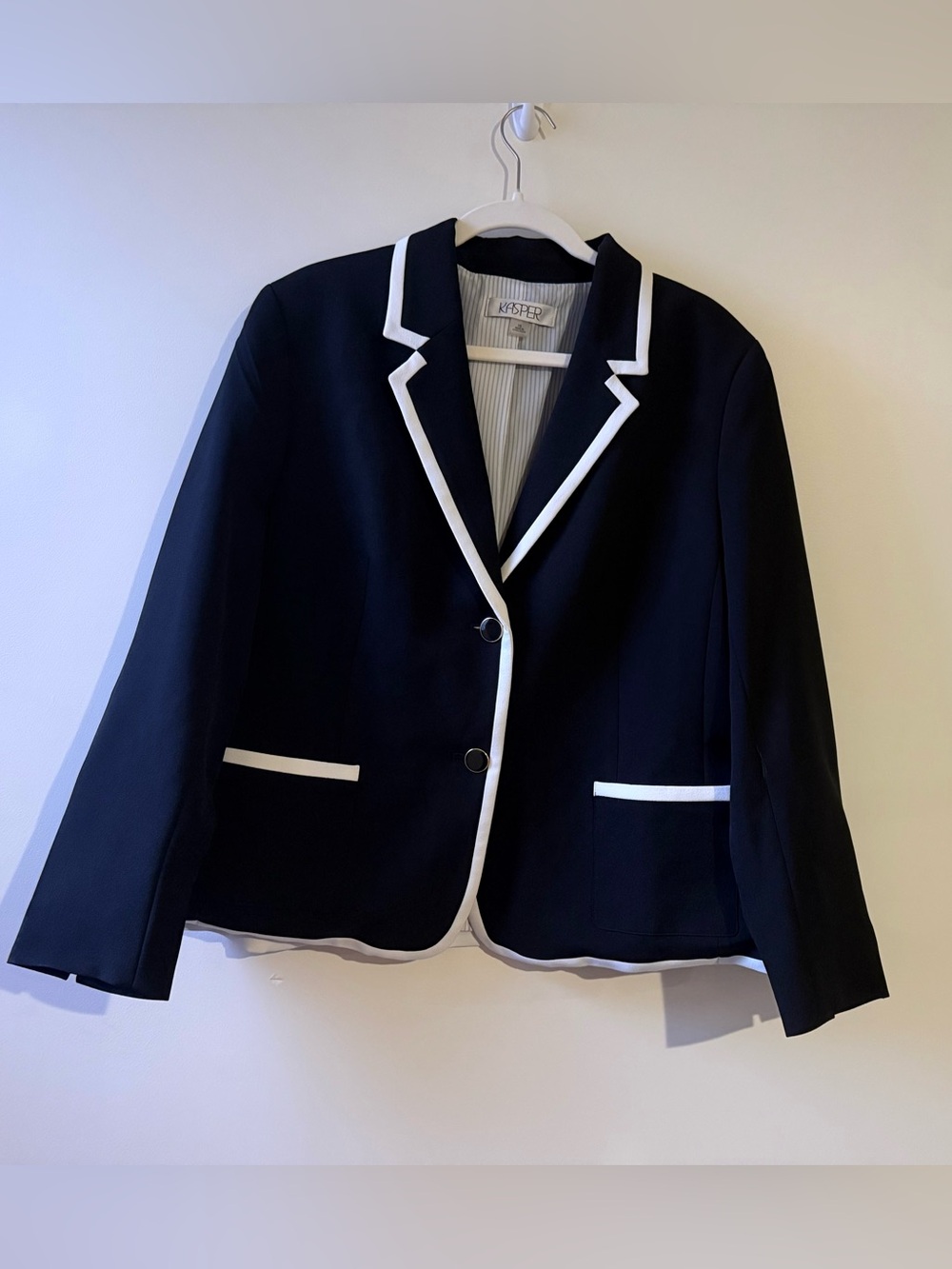 Kasper Black Blazer with White Trim Size 18